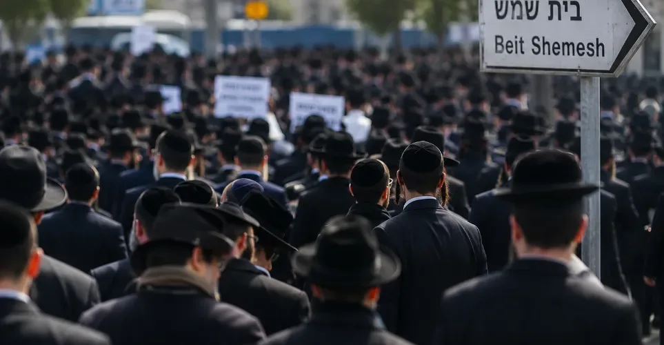 בית שמש: משטרה פינתה פורצים מתחנה - מאות מפגינים חרדים עדיין בשטח